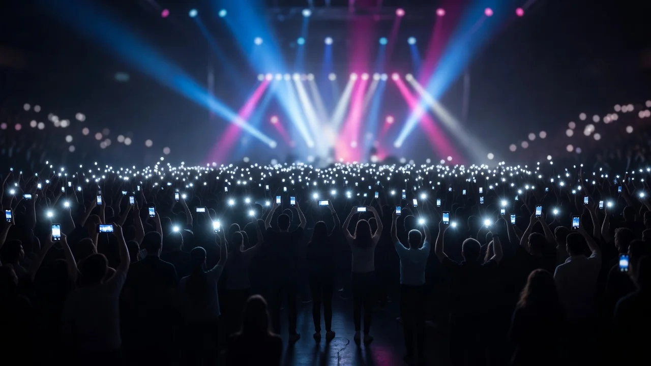 Konser salonunda parlayan telefon ekranları